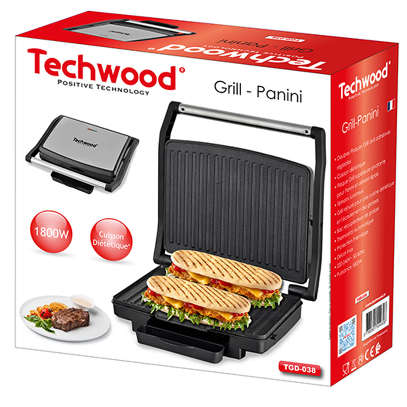 Appareil à Panini TECHWOOD TGD-038 1800W – Inox