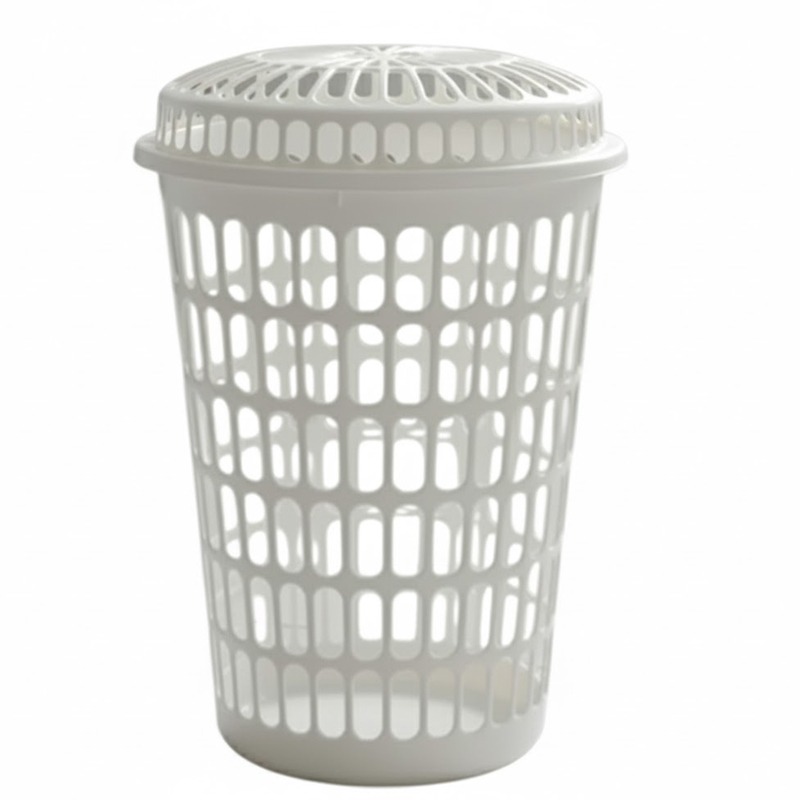 Panier à Linge Plastique Avec Couvercle - Blanc