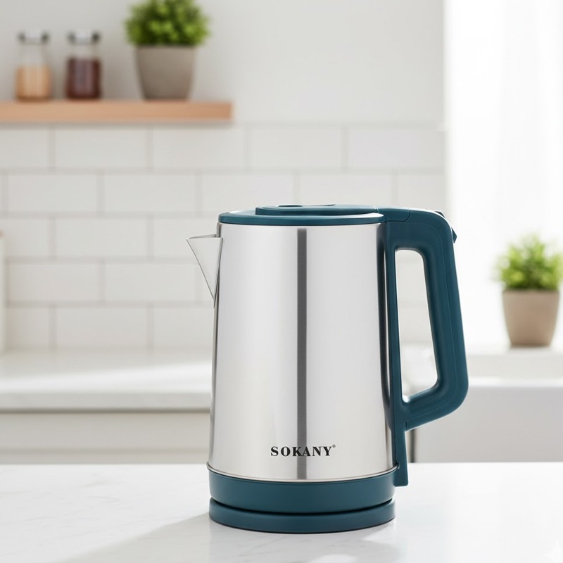 Bouilloire Sans Fil SOKANY SK-SH-1060 3L 1500W – Chrome&Vert