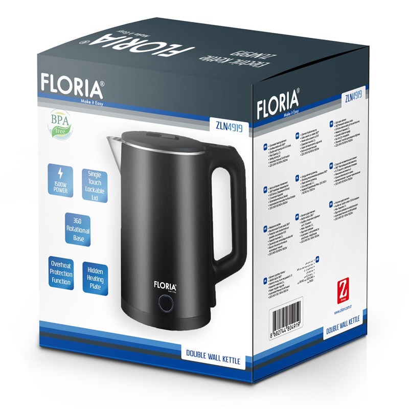 Bouilloire à Double Paroi FLORIA ZLN4919 1500W – Noir